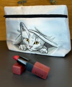 Peeping Cat Large Embroidered Cosmetics Bag